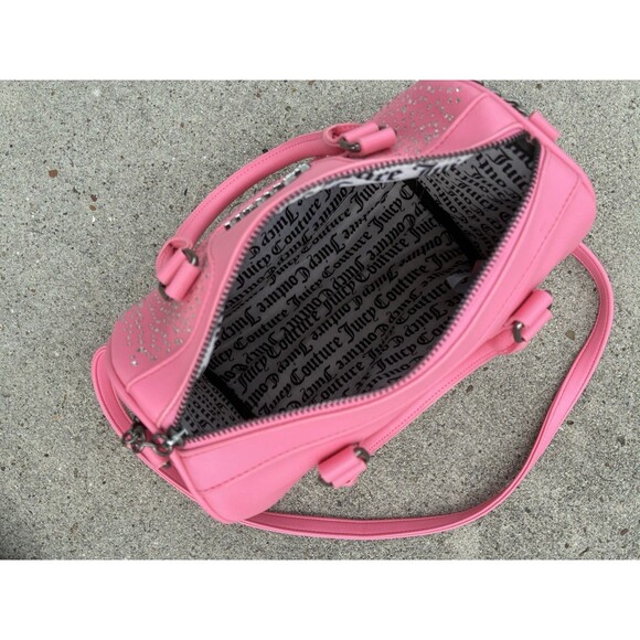 Juicy Couture Pink Embossed Heart Satchel Crossbody Bag Handbag Embellished Y2K - Picture 12 of 16